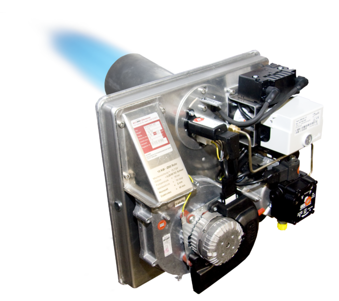 Blautherm DUO, einstufig mit elektronischem Ölfeuerungsautomat und Gebläsenachlauf mit PWM-Potentiometer